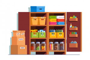 Storeroom or pantry cellar with wooden cupboard
