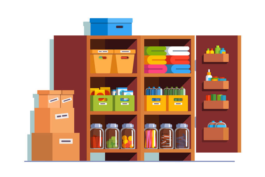 Storeroom or pantry cellar with wooden cupboard